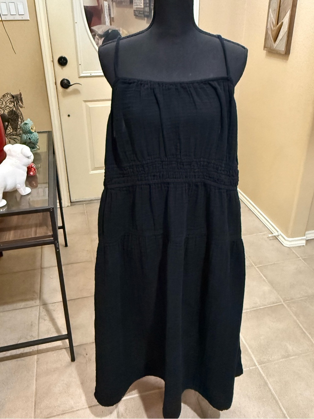 Old Navy Black Smocked Midi Sundress with Thin Straps